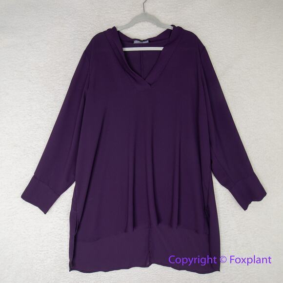 New! Eloquii  Purple Plum Long Tunic Hi Low Sheer V-Neck, Women's‎  Plus Size 22 - Picture 1 of 11
